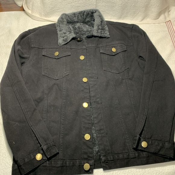 Unbranded Other - Black Denim Jean Jacket Fur Lined Small Medium Mens